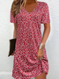 Femmes Petites fleurs Rouge Col V Confortable Mini Robe Décontracté