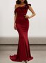 Femmes Plain Rouge Vineux Une Épaule Dénudée Confortable Robe Maxi Sexy