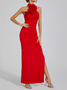 Femmes Plain Rouge Col Roulé Confortable Robe Maxi Sexy