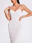 Femmes Plain Blanc Col V Confortable Robe Maxi Sexy