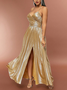 Femmes Plain Jaune Col V Confortable Robe Maxi Sexy