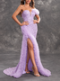 Femmes Plain Violet Clair Sans Bretelles Confortable Robe Maxi Sexy