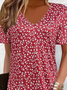 Femmes Petites fleurs Rouge Col V Confortable Mini Robe Décontracté