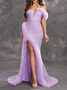 Femmes Plain Violet Clair Sans Bretelles Confortable Robe Maxi Sexy