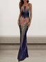Femmes Plain Bleu Col V Confortable Robe Maxi Sexy