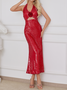 Femmes Plain Rouge Sans Bretelles Confortable Robe Maxi Sexy