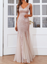 Femmes Plain Or Col V Confortable Robe Maxi Sexy