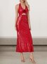 Femmes Plain Rouge Sans Bretelles Confortable Robe Maxi Sexy