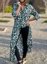 Femmes Ethnique Rouge Col de Chemise Confortable Robe Maxi Décontracté