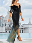 Femmes Plain Noir Confortable Robe Maxi Sexy