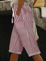 Pantalons Rayé Décontracté Été Polyester Naturel Aucune élasticité Pantalon droit Régulier Cinquième pantalon pour Femmes