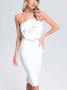 Femmes Plain Blanc Sans Bretelles Confortable Mini Robe Sexy