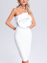 Femmes Plain Blanc Sans Bretelles Confortable Mini Robe Sexy