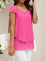 Chemises Plain Été Simple en Mousseline de Soie Ample Col Rond Régulier Droit Régulier pour Femmes