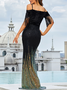 Femmes Plain Noir Confortable Robe Maxi Sexy