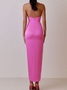 Femmes Plain Rose Foncé Attaché au Cou Confortable Robe Maxi Sexy