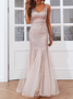 Femmes Plain Or Col V Confortable Robe Maxi Sexy
