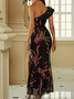 Femmes Plain Noir Confortable Robe Maxi Sexy