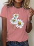 T-shirts Femmes Décontracté Été Marguerite Coton Quotidien Ample Manches Courtes Droit Élasticité moyenne