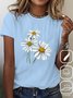 T-shirts Femmes Décontracté Été Marguerite Coton Quotidien Ample Manches Courtes Droit Élasticité moyenne