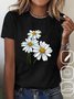 T-shirts Femmes Décontracté Été Marguerite Coton Quotidien Ample Manches Courtes Droit Élasticité moyenne