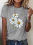 T-shirts Femmes Décontracté Été Marguerite Coton Quotidien Ample Manches Courtes Droit Élasticité moyenne