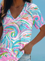 T-shirts Femmes Décontracté Été océan Motif Col V Micro-élasticité Ample Manches Courtes Régulier Régulier