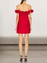 Femmes Plain Rouge À Épaules Dénudées Confortable Mini Robe Sexy