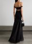 Femmes Plain Noir À Épaules Dénudées Confortable Robe Maxi Sexy