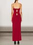 Femmes Plain Rouge Col V Confortable Robe Maxi Sexy