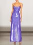 Femmes Plain Violet à Bretelles Confortable Robe Maxi Sexy