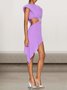 Femmes Plain Violet Clair Col Rond Confortable Mini Robe Sexy