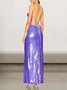 Femmes Plain Violet à Bretelles Confortable Robe Maxi Sexy