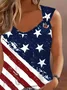 Top Débardeur Tops Décontracté Été Drapeau des États-Unis Polyester Aucune élasticité Ample Régulier Droit Boucle pour Femmes