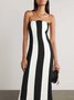 Femmes Rayé Noir Sans Bretelles Confortable Robe Maxi Sexy
