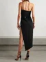 Femmes Plain Noir À Épaules Dénudées Confortable Robe Maxi Sexy