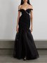 Femmes Plain Noir À Épaules Dénudées Confortable Robe Maxi Sexy