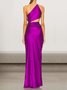 Femmes Plain Violet Une Épaule Dénudée Confortable Robe Maxi Sexy