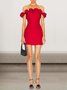 Femmes Plain Rouge À Épaules Dénudées Confortable Mini Robe Sexy