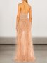 Femmes Plain Rose Sans Bretelles Confortable Robe Maxi Sexy