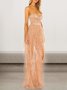 Femmes Plain Rose Sans Bretelles Confortable Robe Maxi Sexy