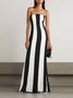 Femmes Rayé Noir Sans Bretelles Confortable Robe Maxi Sexy