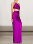 Femmes Plain Violet Une Épaule Dénudée Confortable Robe Maxi Sexy