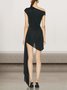 Femmes Plain Noir Col V Confortable Robe Maxi Sexy
