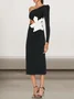 Femmes Plain Noir Une Épaule Dénudée Confortable Robe Mi-Longue Sexy