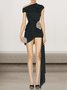 Femmes Plain Noir Col V Confortable Robe Maxi Sexy