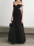 Femmes Plain Noir À Épaules Dénudées Confortable Robe Maxi Sexy