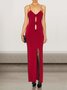 Femmes Plain Rouge Col V Confortable Robe Maxi Sexy