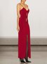Femmes Plain Rouge Col V Confortable Robe Maxi Sexy