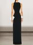 Femmes Plain Noir Col Rond Confortable Robe Maxi Sexy
